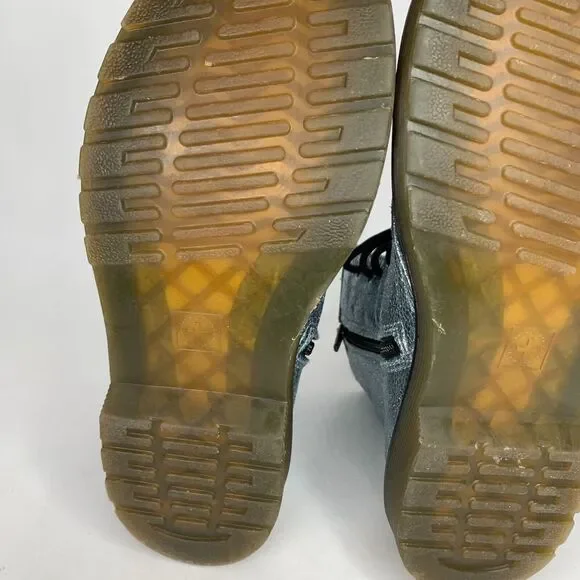 Dr‎ Martens 1460 Boots Juniors 4 Blue Silver Glitter Combat - Picture 8 of 9